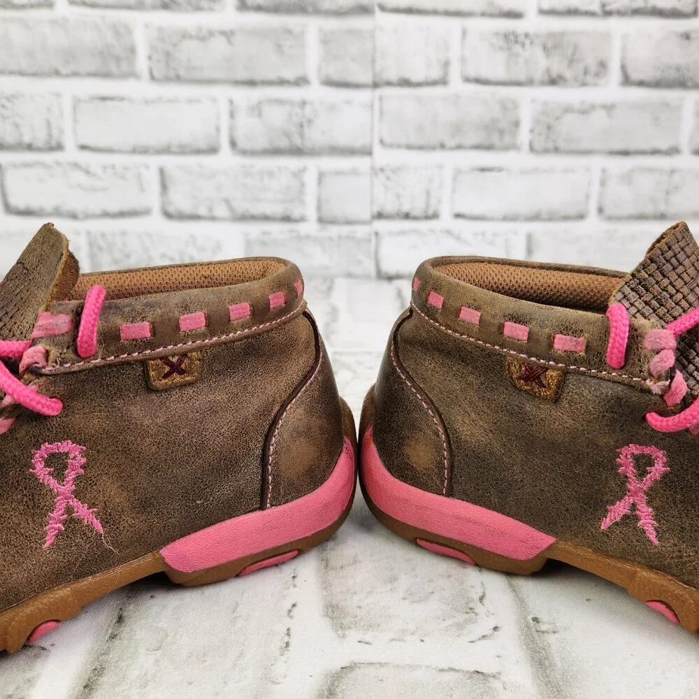 Twisted X Chukka Driving Breast Cancer Mocs Youth 12.5 Brown Leather Ankle Boots